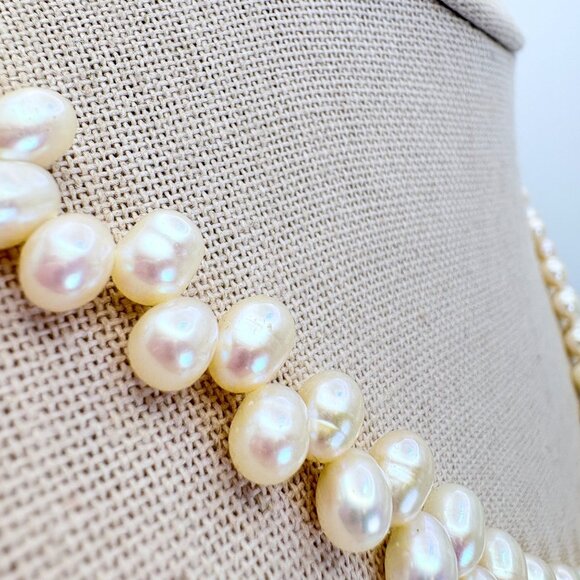 Sterling Silver 925 Alternating Freshwater Pearl Chain Necklace Size 17" Length - Picture 4 of 11